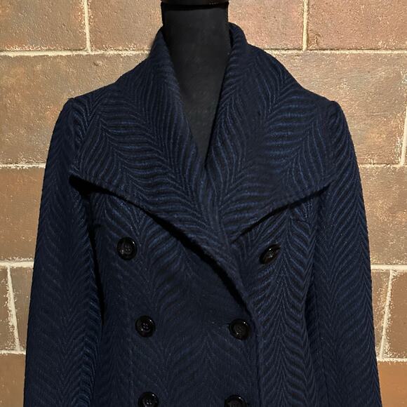 Larry Levine Blue Striped Winter Pea Coat Women's Size 6 - Picture 3 of 7